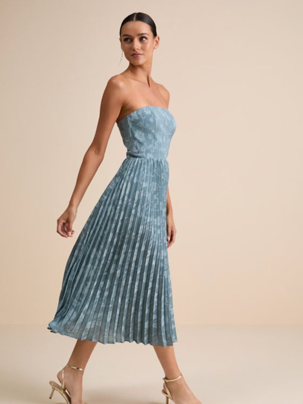 Lulus Perfectly Stunning Slate Blue Jacquard Strapless Midi Dress - Size XL